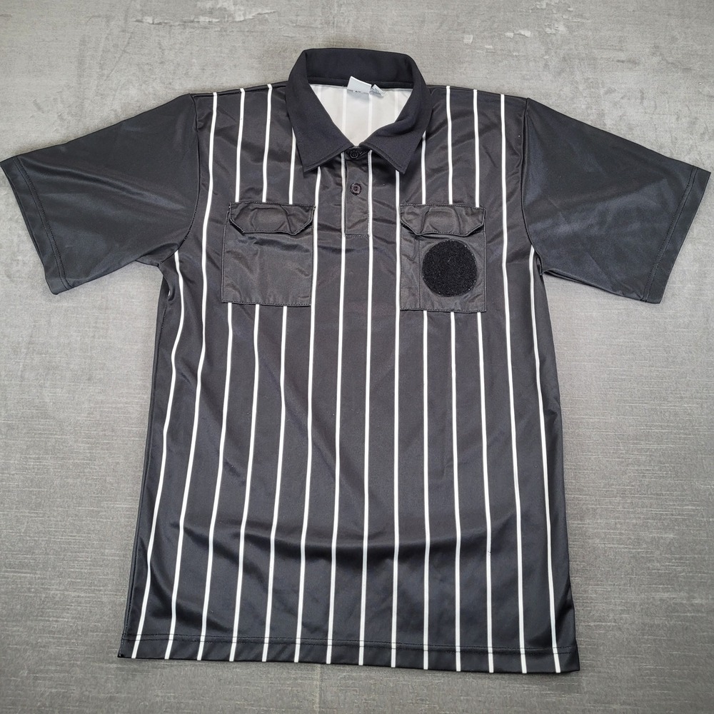 Epic‎ Soccer Referee Shirt Adult AM Black White Striped Short Sleeve Jersey